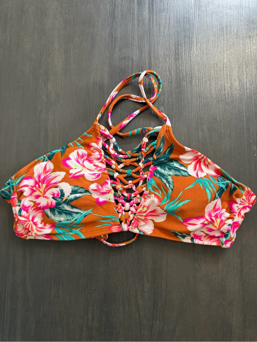 Xhilaration Floral High Neck Bikini Top Size Large